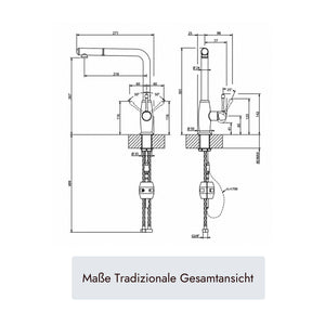 systemceram Tradizione Küchenarmatur mit 301 mm Gesamthöhe, 218 mm Ausladung, Ø35-mm-Hahnlochbohrung, Ø50-mm-Sockel und G3/8-Anschluss