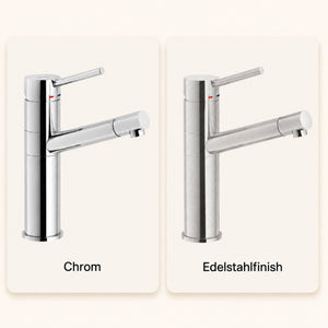 Systemceram Snow Armatur in Chrom oder Edelstahlfinish für puristische Küchenkonzepte