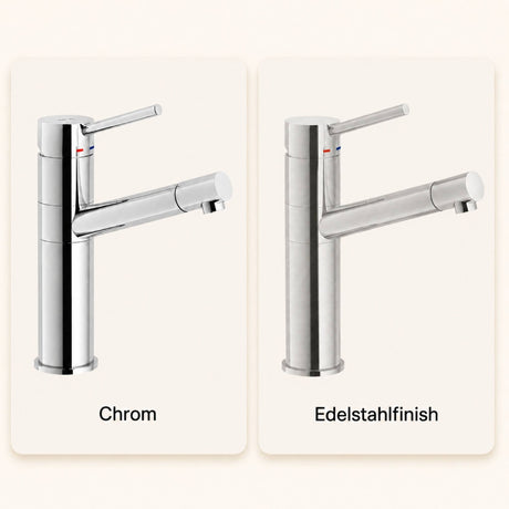 Systemceram Snow Armatur in Chrom oder Edelstahlfinish für puristische Küchenkonzepte