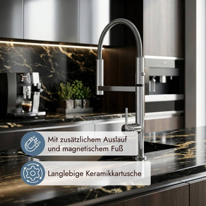 systemceram Move Küchenarmatur mit flexiblem Bogen und magnetischem Fuß für eine praktische Nutzung im Küchenalltag