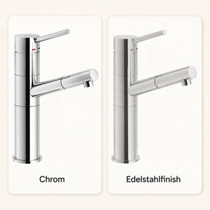 Systemceram Snow Einhebelmischer in Chrom oder Edelstahlfinish mit geradem Auslauf und Zugfunktion