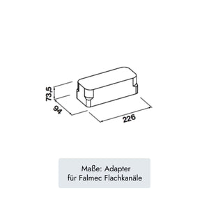 Technische Zeichnung des Falmec Adapters für Flachkanäle mit den Maßen 226 × 94 × 73,5 mm