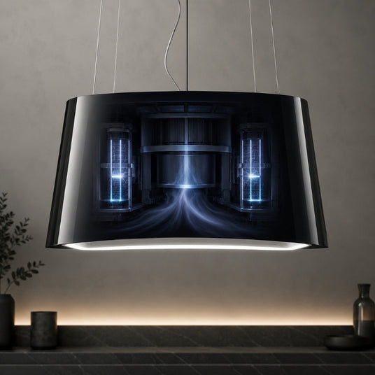 Moderne Falmec Design-Dunstabzugshaube mit integrierter E.ion-Technologie zur aktiven Raumluftreinigung.
