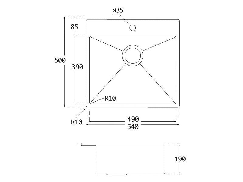 Lavabo Kubus 540 Soft Edelstahlspüle