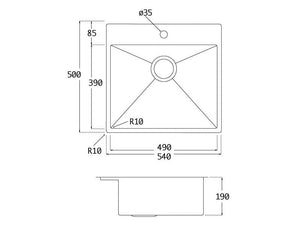 Lavabo Kubus 540 Soft Edelstahlspüle
