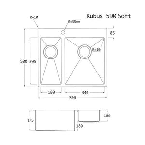 Lavabo Kubus 590 soft Doppelbecken Edelstahl
