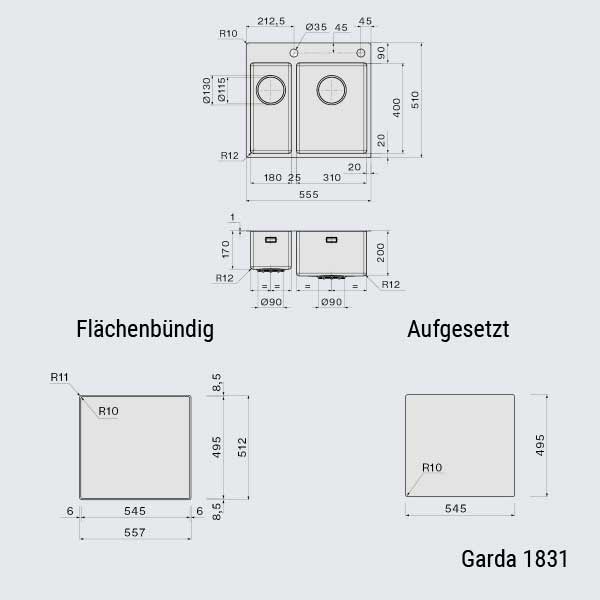 Falmec Spülen Garda 3118 + 1831
