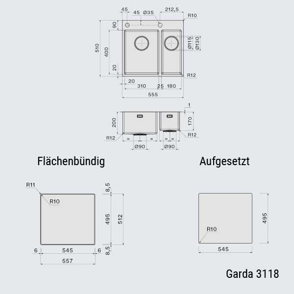 Falmec Spülen Garda 3118 + 1831
