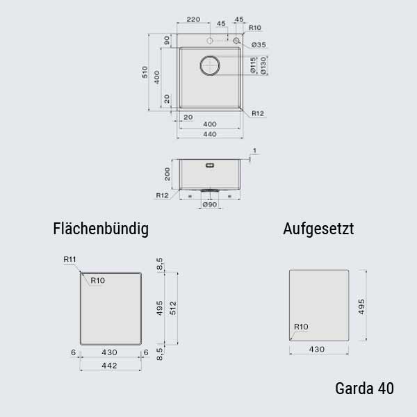 Falmec Spülen Garda 70/50/40/34
