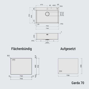 Falmec Spülen Garda 70/50/40/34

