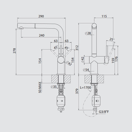 Systemceram Sila mit herausziehbarem Auslauf