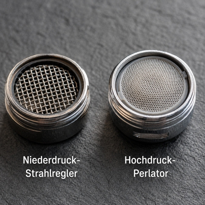 Grobmaschiger Spezial-Luftsprudler für Niederdruckarmaturen zur Vermeidung von gefährlichem Gegendruck.