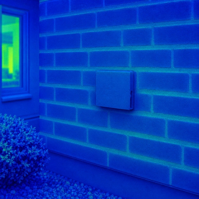 Wärmebild-Aufnahme beweist die hervorragende thermische Isolation eines modernen Energiespar-Mauerkastens.